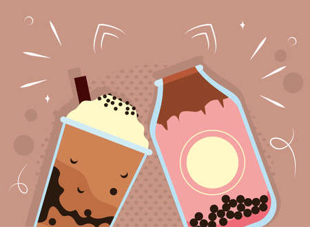 coffee and pink bubble teaのイラスト素材