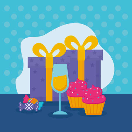 birthday gifts cup and muffinsのイラスト素材