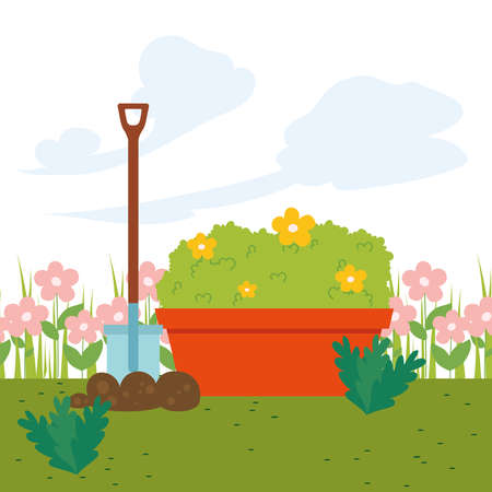 Garden flowers shrub and shovelのイラスト素材