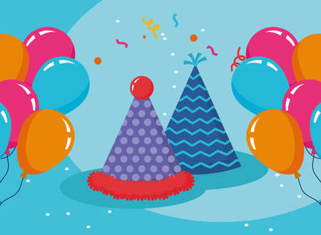happy birthday hats and balloonsのイラスト素材