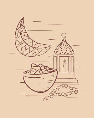 Eid mubarak moon food lanternのイラスト素材