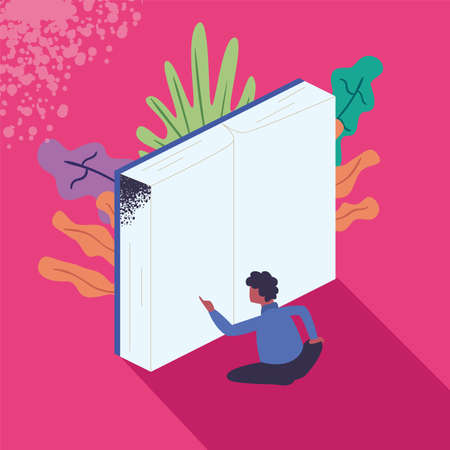 man reading isometric literature bookのイラスト素材