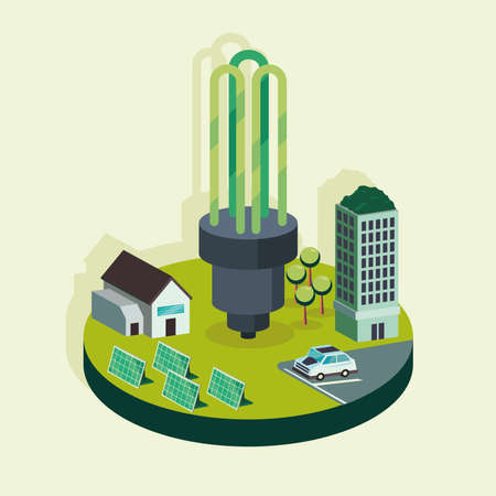 ecological system bulb and iconsのイラスト素材