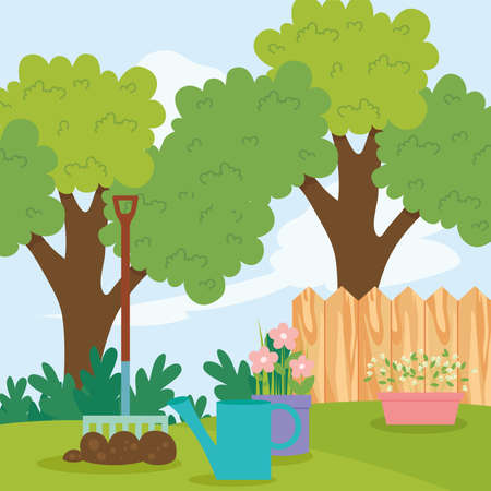 Garden watering can and potsのイラスト素材