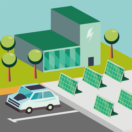 ecological power building and carのイラスト素材