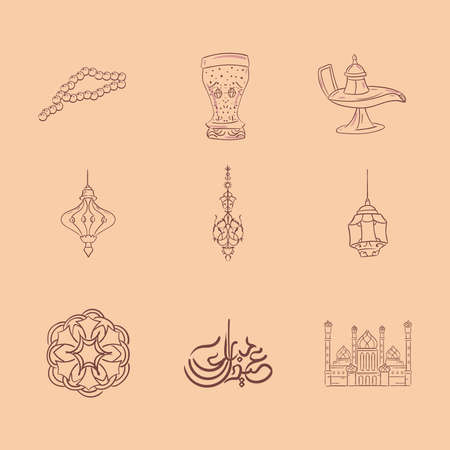 Islamic eid mubarak icon collectionのイラスト素材
