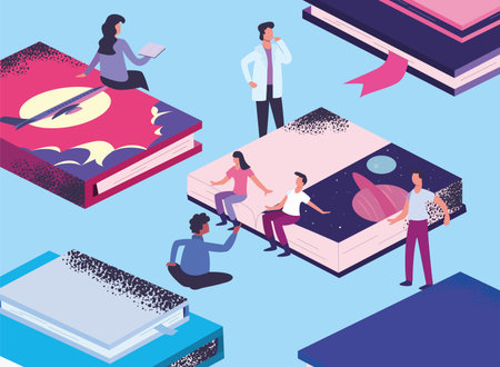 persons with isometric literature books