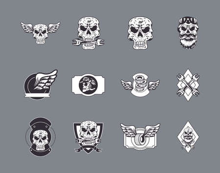 biker patch group of iconsのイラスト素材