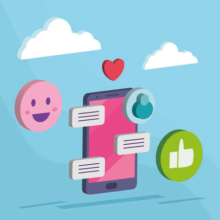 Isometric smartphone bubbles and iconsのイラスト素材