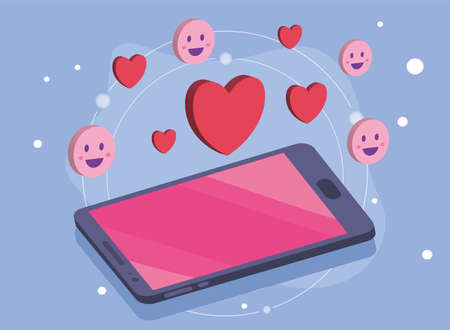 Isometric smartphone hearts and emojisのイラスト素材