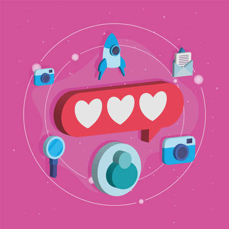 Isometric bubble with media iconsのイラスト素材