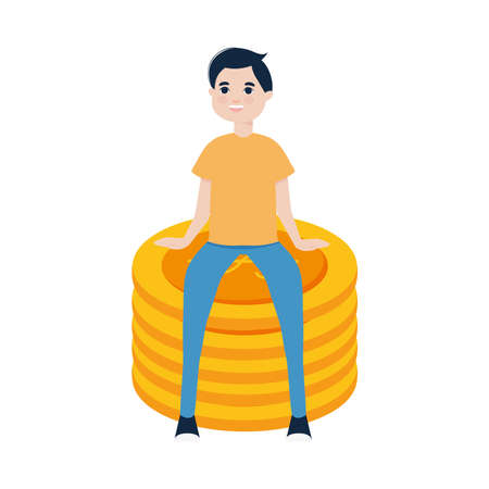 man sitting on money coinsのイラスト素材