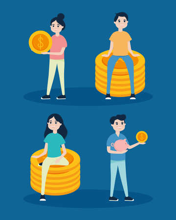 people and money coins setのイラスト素材