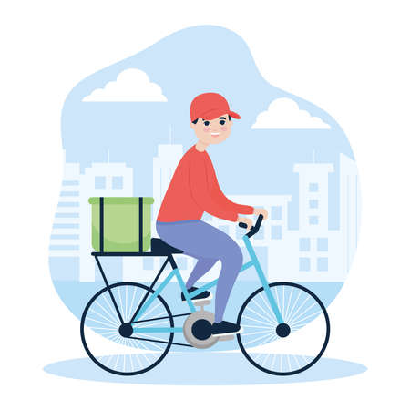 city delivery man riding bikeのイラスト素材