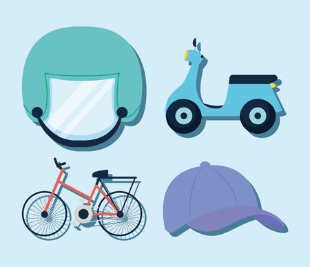 motorcycle and bicycle icon set