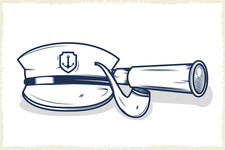 nautical cap with smoking pipeのイラスト素材