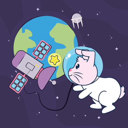 space illustration with cute rabbitのイラスト素材