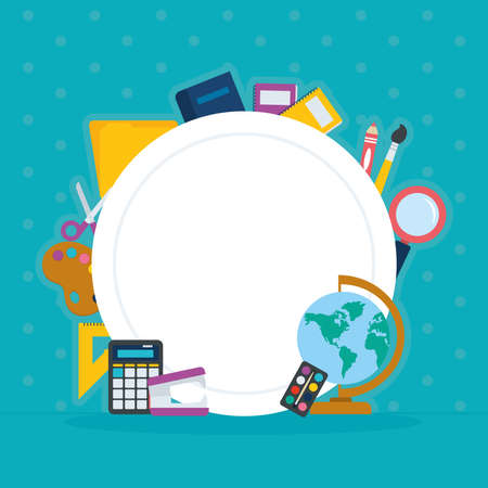 round frame with school suppliesのイラスト素材