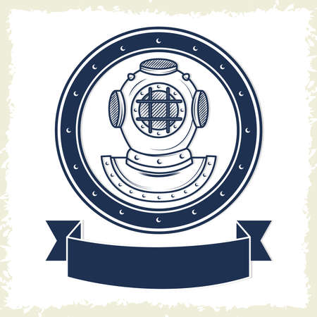 nautical badge with diving helmetのイラスト素材
