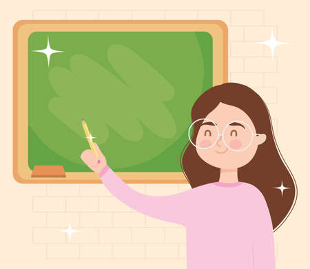 cartoon teacher pointing the blackboardのイラスト素材