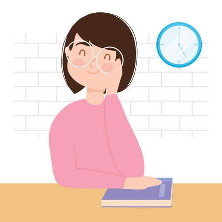 happy teacher smiling with bookのイラスト素材