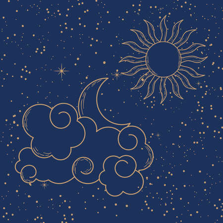 clouds with sun and moonのイラスト素材