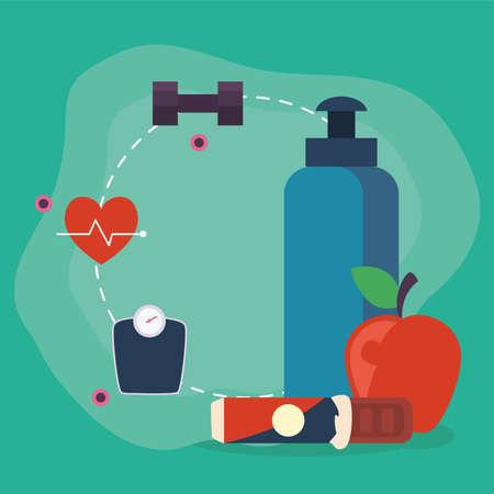 healthy lifestyle and fitness symbolsのイラスト素材