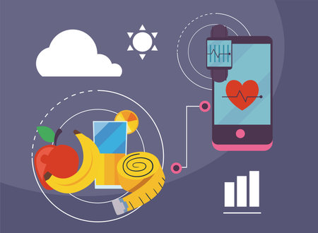 Smartphone with fitness icon set