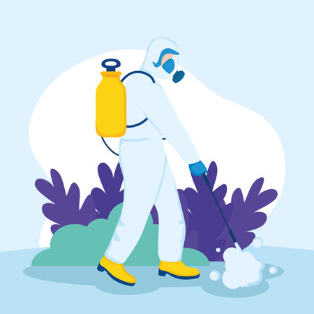 Man disinfecting virus at parkのイラスト素材