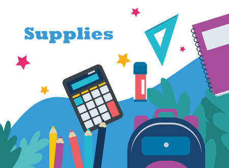 School bag with supplies setのイラスト素材