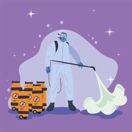 Man disinfecting virus with equipmentのイラスト素材
