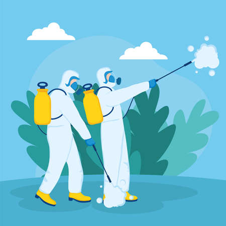 Men disinfecting virus at parkのイラスト素材