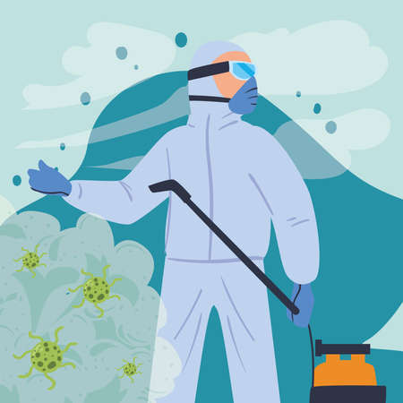 Person disinfecting covid 19 virus outsideのイラスト素材