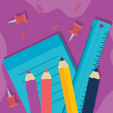 School pencils ruler and pageのイラスト素材