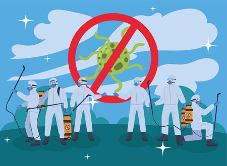 People disinfecting covid 19 virus outdoor