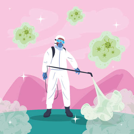 Disinfection man and covid 19 virusのイラスト素材