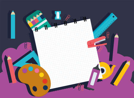 School open notebook with iconsのイラスト素材