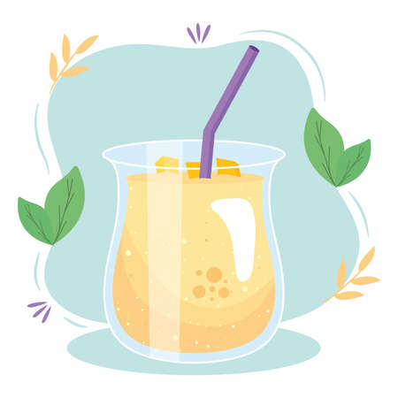 mango smoothie with decorative leavesのイラスト素材