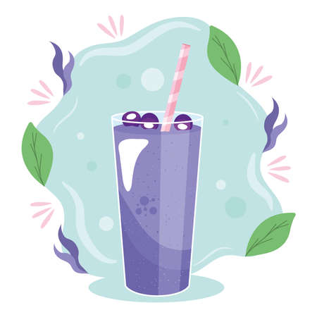blueberries smoothie illustration with leavesのイラスト素材