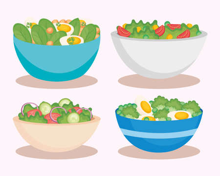 salad and healthy bowls iconsのイラスト素材