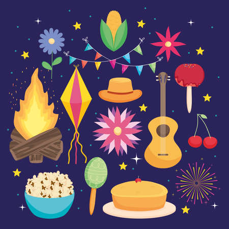 brazilian festa junina icon setのイラスト素材