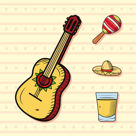 guitar and mexican related iconのイラスト素材