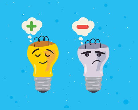 positve and negative light bulbsのイラスト素材