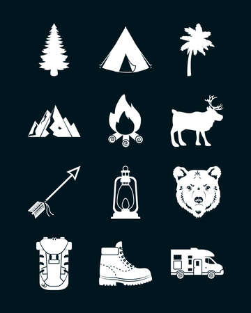 camp and forest icon setのイラスト素材