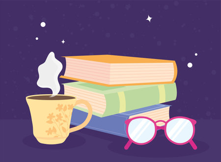 books tea glassesのイラスト素材