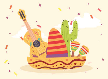 hat and guitarのイラスト素材