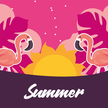 flamingos with sunのイラスト素材