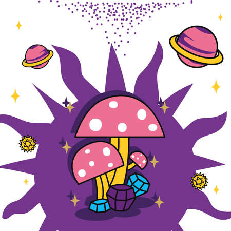 mushrooms and plantsのイラスト素材