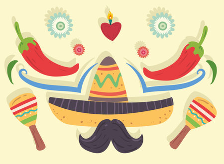 mexican hat with mustacheのイラスト素材