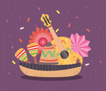 hat and guitarのイラスト素材